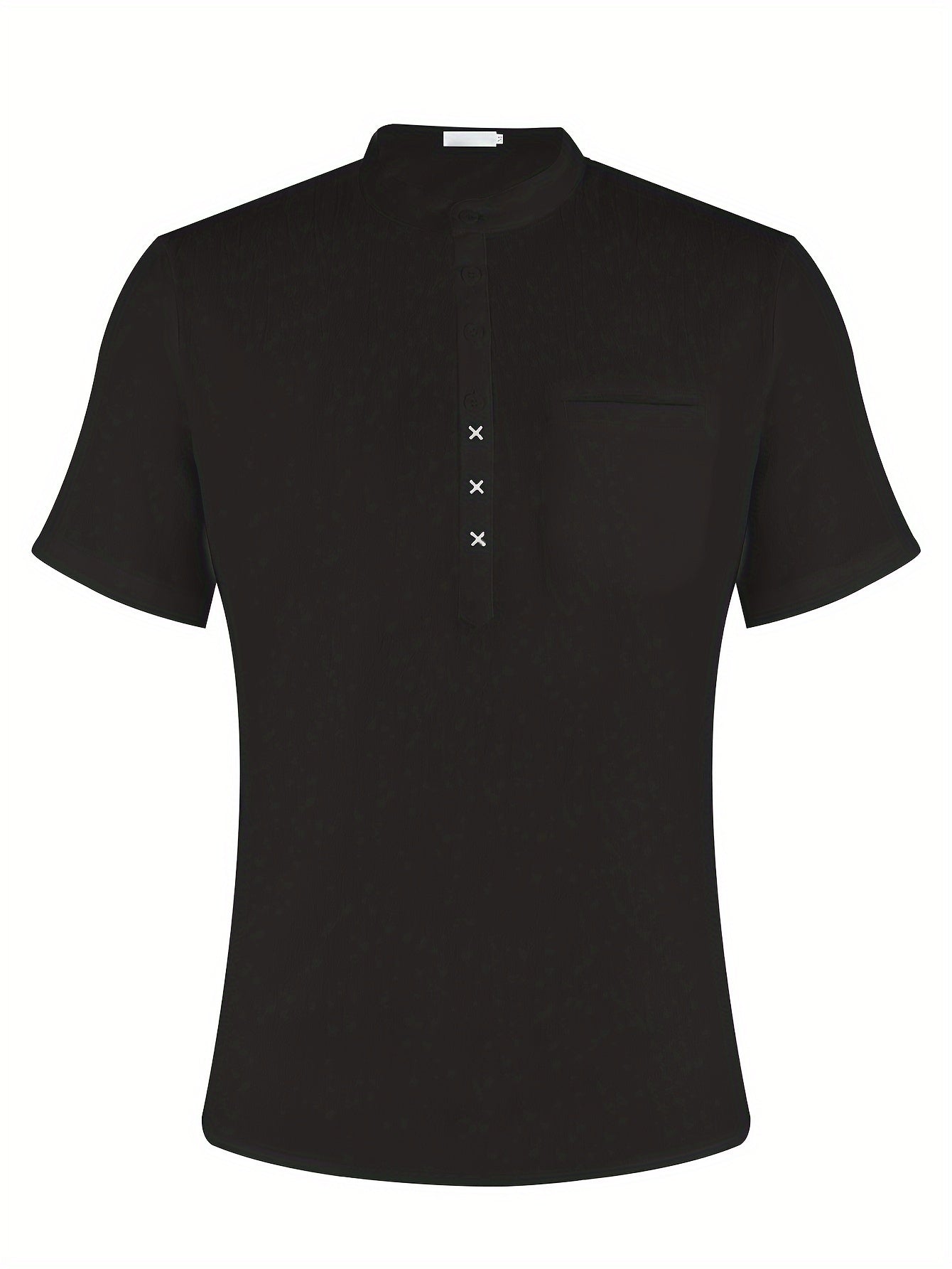 Leichtes Baumwoll-Leinen Henley-Shirt – Kurzarm, Stehkragen, Einfarbig & Atmungsaktiv