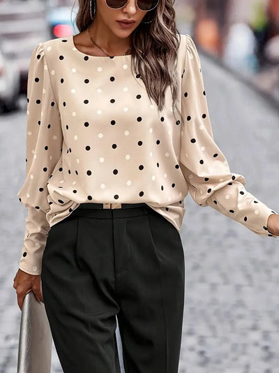 Damen Bluse mit Polka-Dot-Print – Elegantes Langarmshirt mit Laternenärmeln