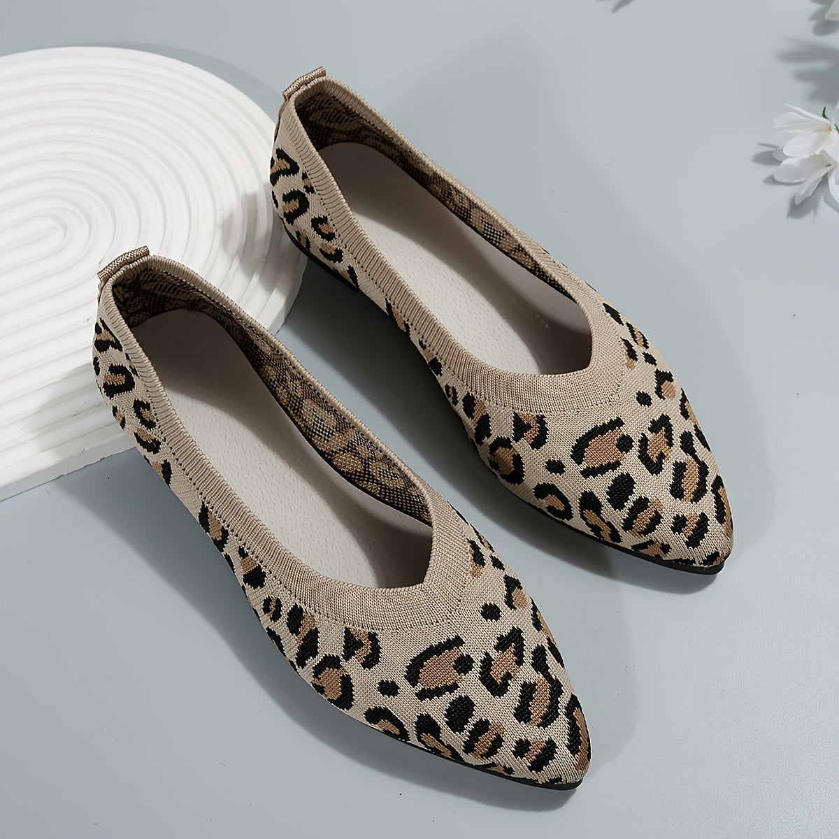 Damen Leopard Ballerinas – Spitze Slip-On Leichte Flats