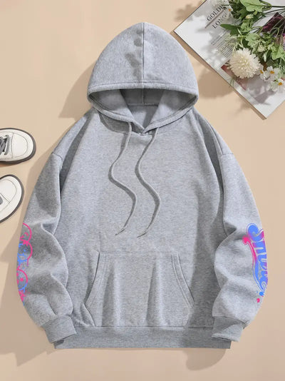 Entspannter Langarm-Hoodie mit Kordelzug und Tasche