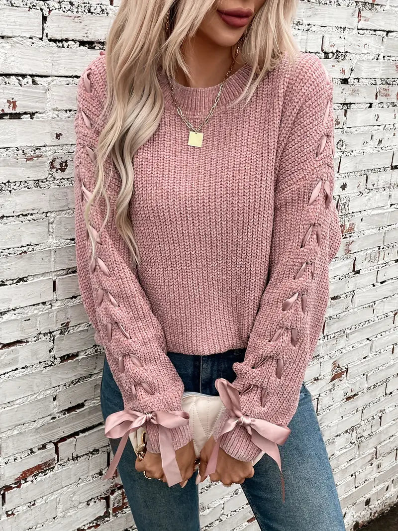 Trendy Bowknot Solid Rundhals Pullover Entspannt Langarm