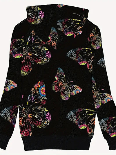 Sweatshirt mit Kordelzug und Schmetterlings-Print für einen gemütlichen, lässigen Style