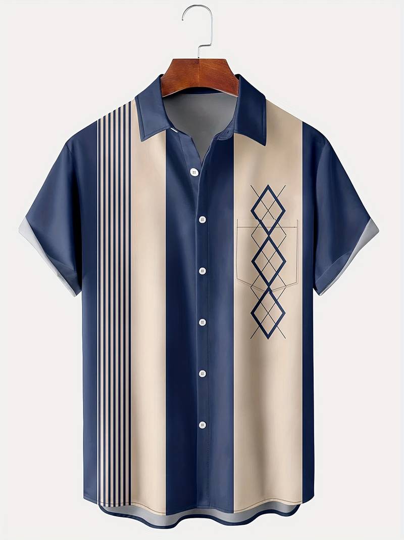 Oliver - Vintage Bowling Geometrischer Grafikdruck Fashion Hawaii Hemd