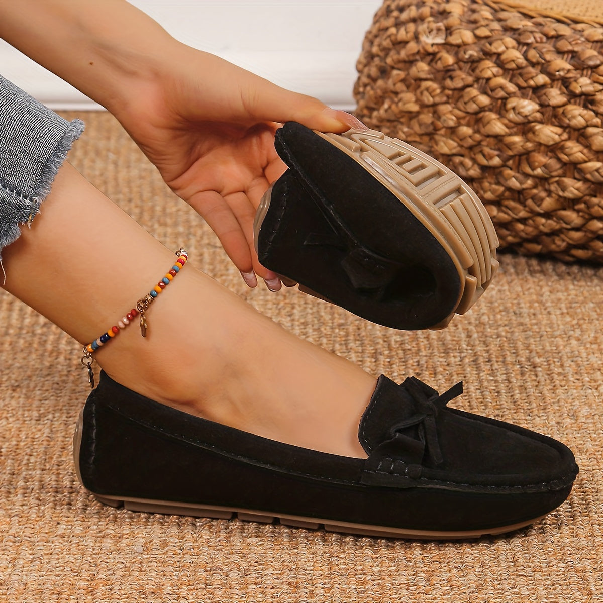 Retro loafers mit Schleifen-Detail, Runde Zehen Slip-On Schuhe