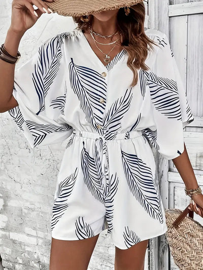 Bet - Graphic Print Romper Jumpsuit Knopfleiste Krawatte Taille