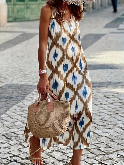 Boho Ikat Maxikleid ärmellos Eleganter Stil