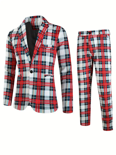 Freizeitanzug Set Tartan Karierter Blazer & Hose