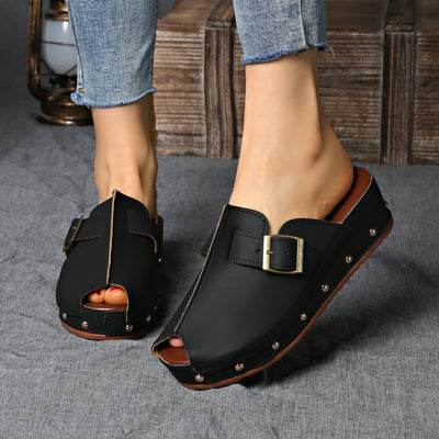 Bequeme Sommer Plateau-Schuhe mit Schnallenriemen Offenem Zeh