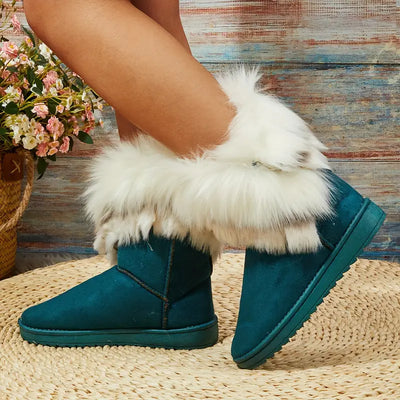 Elegante Faux-Fur Slip-On Stiefel, Komfortable Winterstiefe