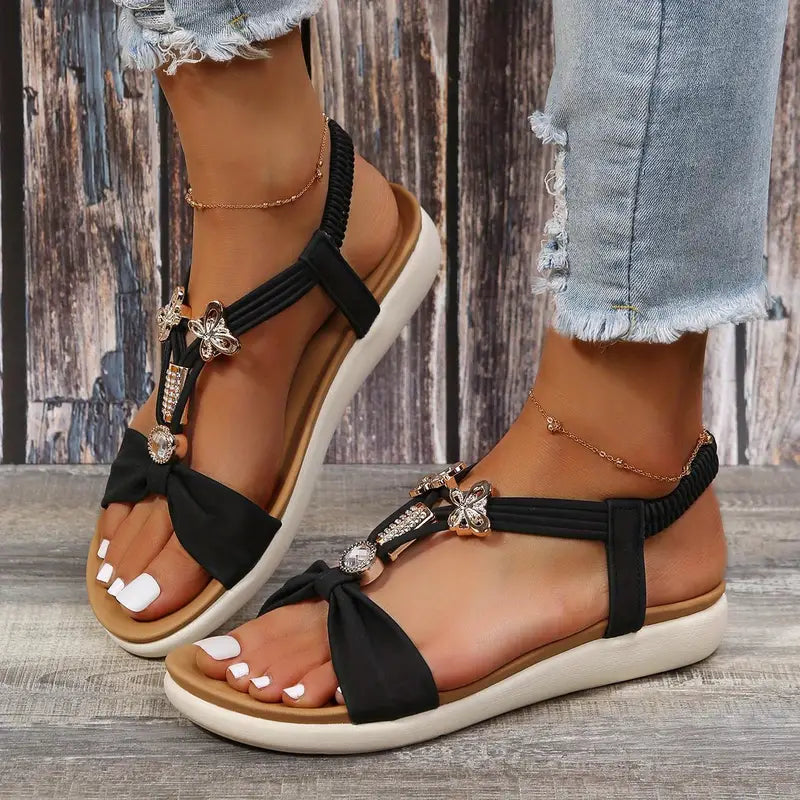 Boho Schildkröten Glückseligkeit Strass flache Sandalen