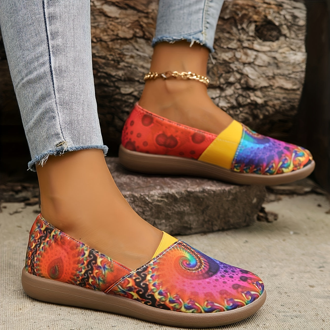 Bunte Flache Schuhe für Damen, Leichte Slip-On Schuhe