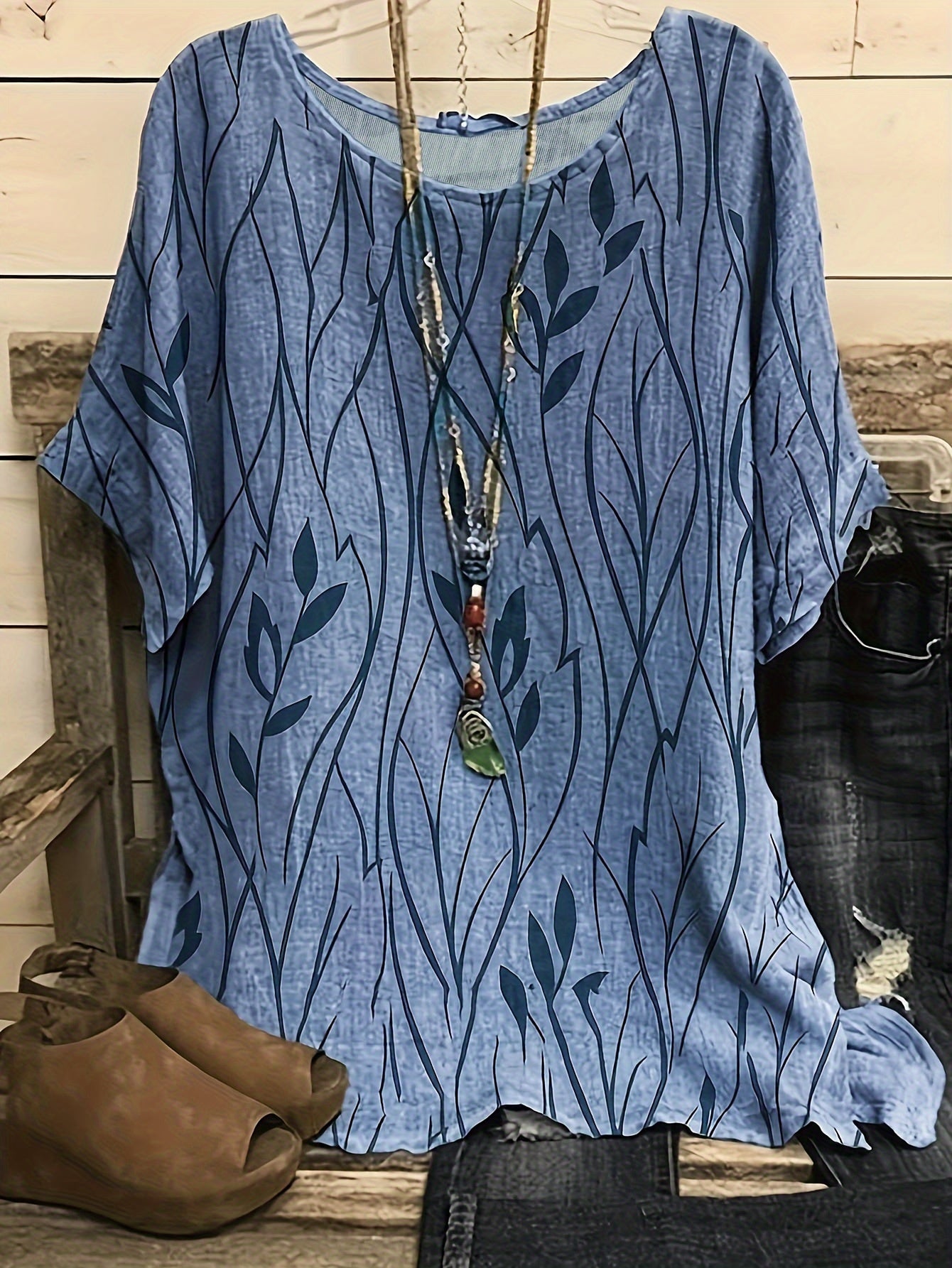 Übergröße Sommerbluse – Blumenmuster Halbarm Shirt