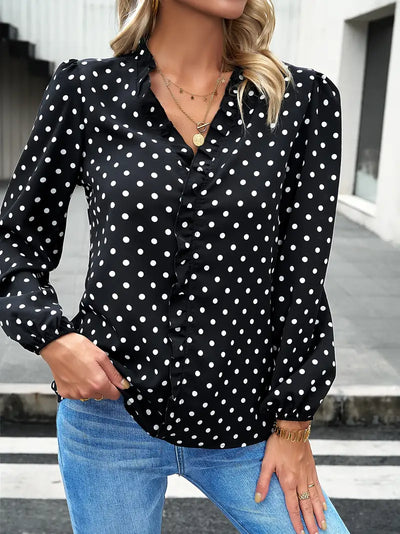 Elegante Bluse mit Rüschenbesatz und Polka-Dot-Print