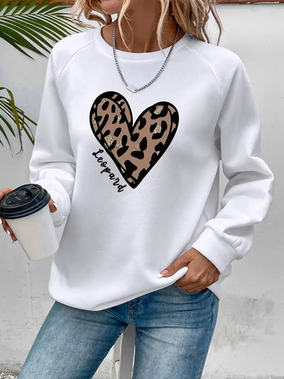 Sweatshirt mit Rundhalsausschnitt und Leopardenmuster Einfaches Herz