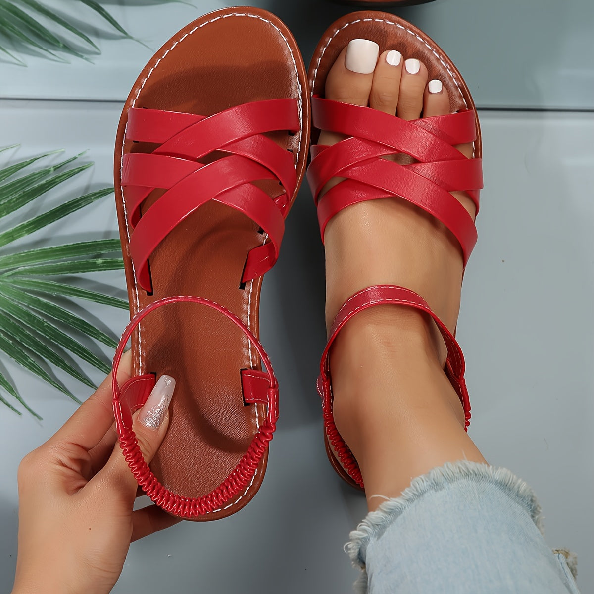 Damen Offener Zehenpartie Sandalen – Flacher Absatz Bequem, Rutschfest & Stilvoll