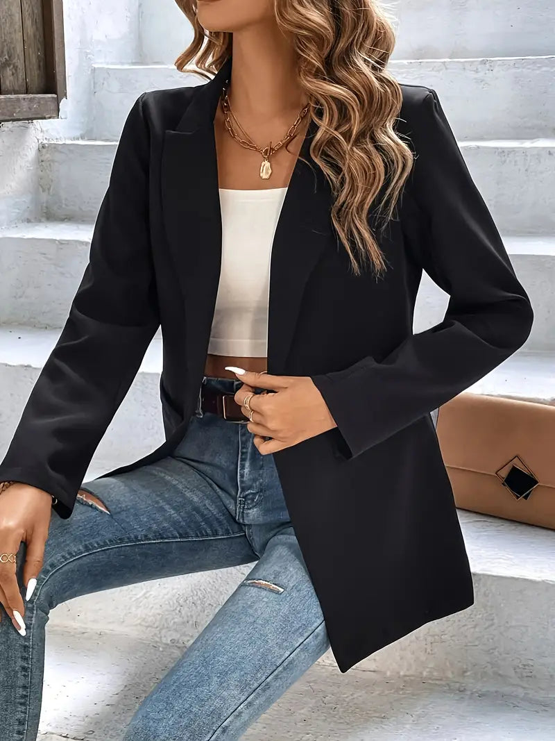 Eleganter Einreiher Blazer für Damen, Langarm, Büro & Arbeit, Schwarz