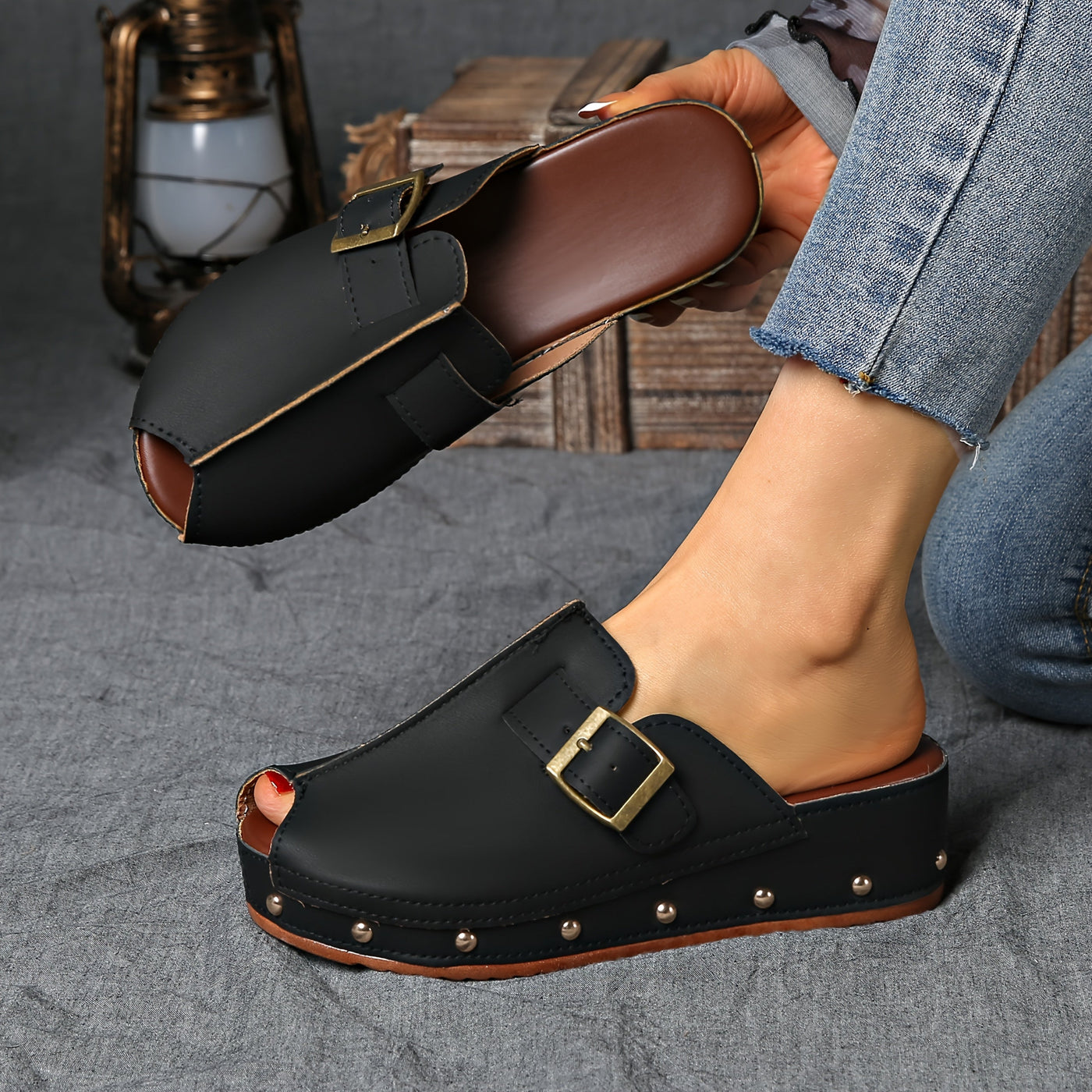 Bequeme Sommer Plateau-Schuhe mit Schnallenriemen Offenem Zeh