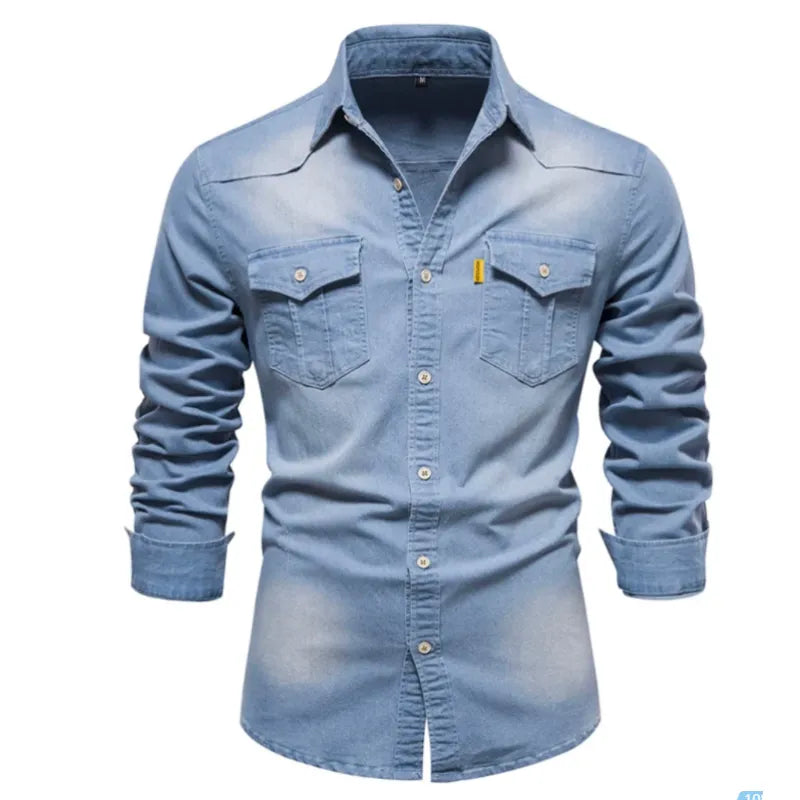 Kragen Klappentaschen Button Up Denim Shirt