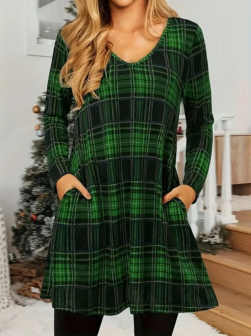 ChicCheck - Kariertes Kleid mit V-Ausschnitt