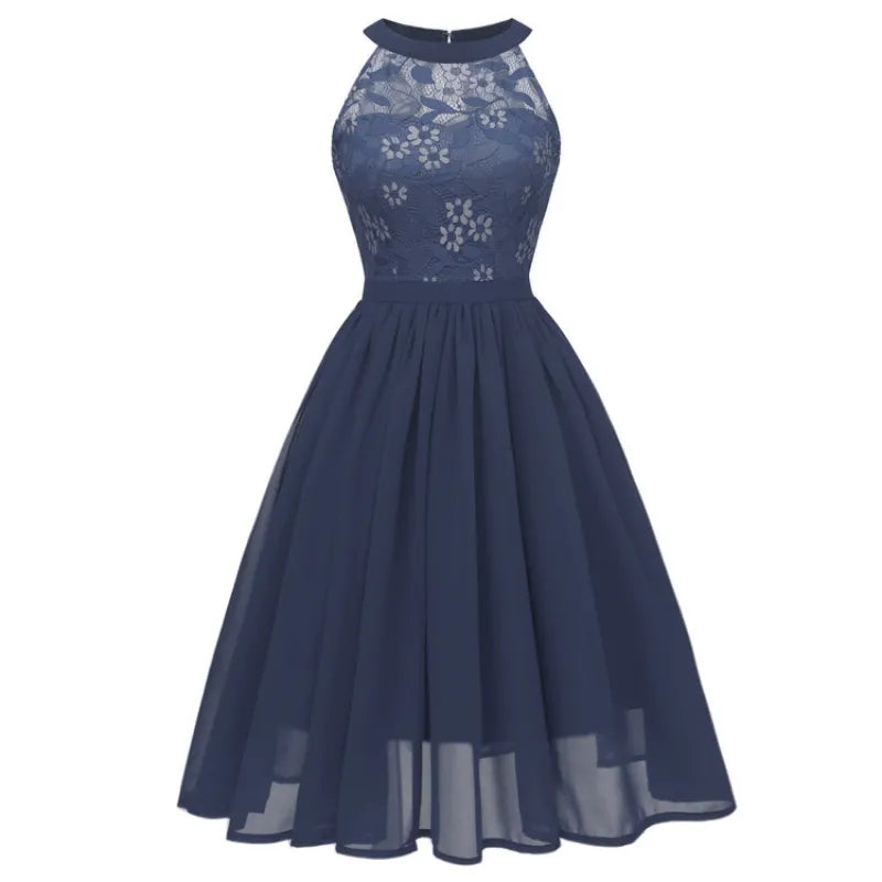 Chiffon Swing-Kleid mit Spitze und Rüschen