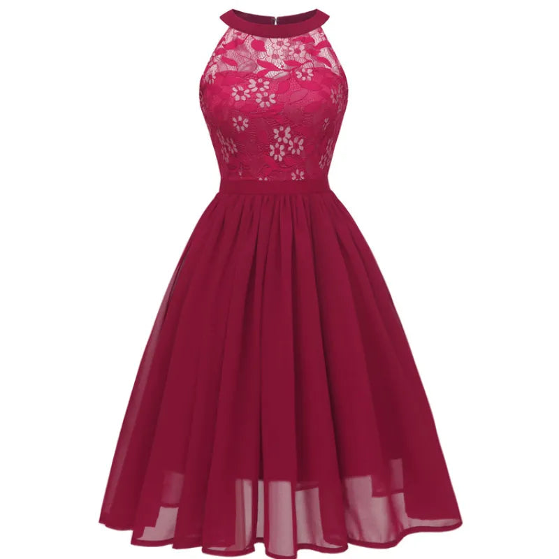 Chiffon Swing-Kleid mit Spitze und Rüschen