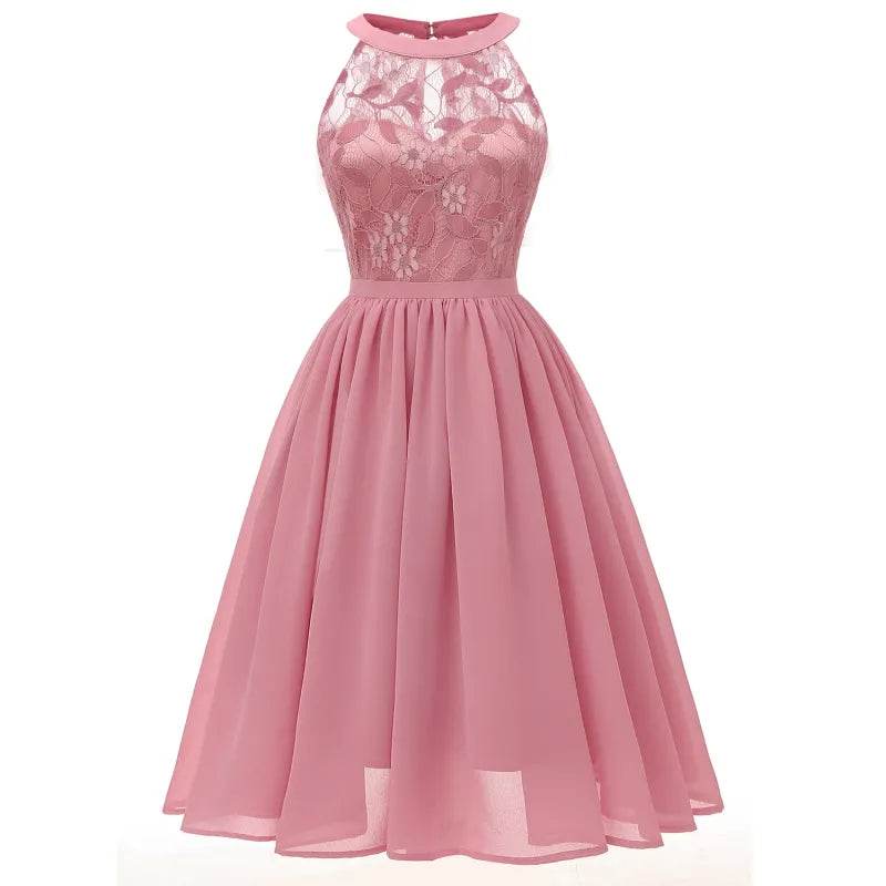 Chiffon Swing-Kleid mit Spitze und Rüschen