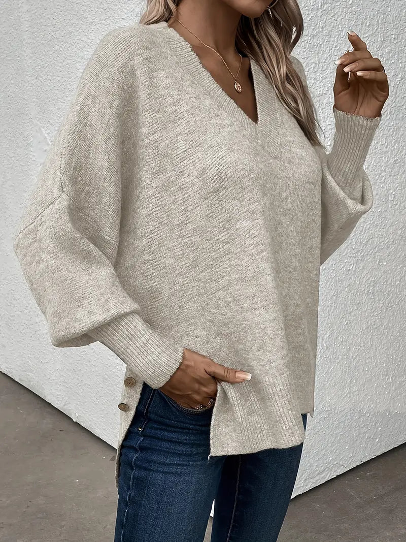 Eleganter V-Ausschnitt Strickpullover für Damen