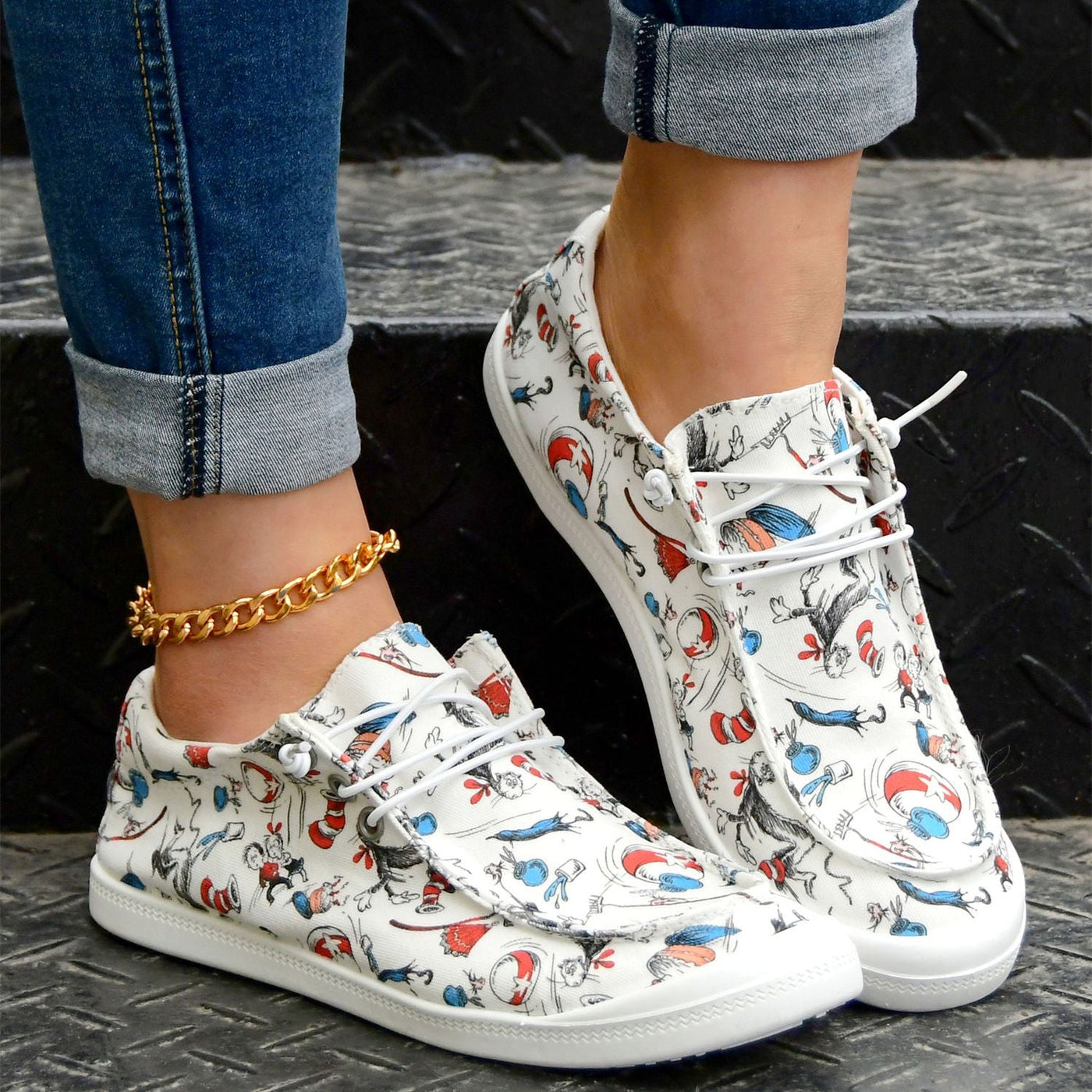 Lässige Cartoon Print Loafer für Damen – Leichte Slip-On Canvas-Schuhe