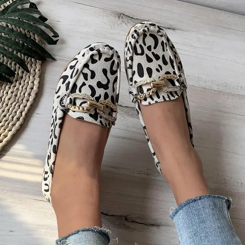 Leopardenmuster Wohnungen Schnalle Dekor Slip-On Faulenzer