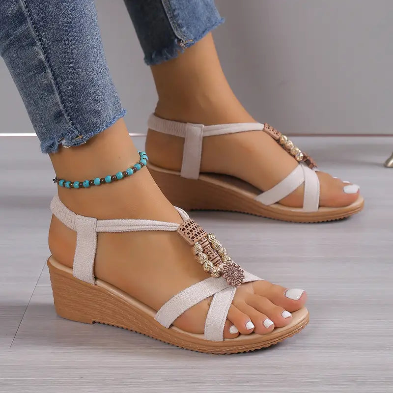 Boho Perlen-Keilsandalen Sommer Komfort