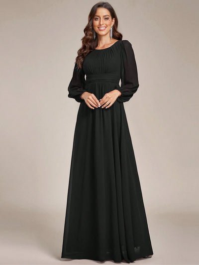 Kleid mit Rundhalsausschnitt, Chiffon und Laternenärmeln