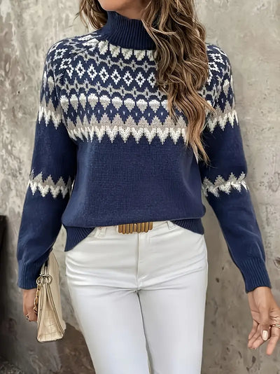 Eleganter Fair-Isle-Pullover mit Geo-Muster und Rundhalsausschnitt