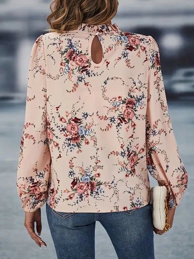 Bluse mit floralem Rüschenbesatz, eleganter Langarmstil