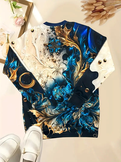 Chic Baroque Elegance Sweatshirt Stilvolles Blau & Gold