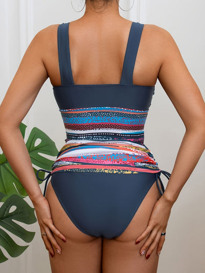 Gestreifter Tankini für Damen – Bequeme Badebekleidung mit Kordelzug