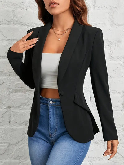 Eleganter Schwarzer Blazer für Damen Einreiher, Fruchtkragen