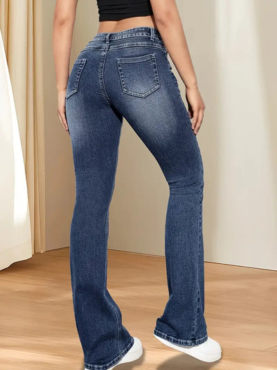 High-Stretch-Jeans mit ausgestelltem Bein und Whiskering