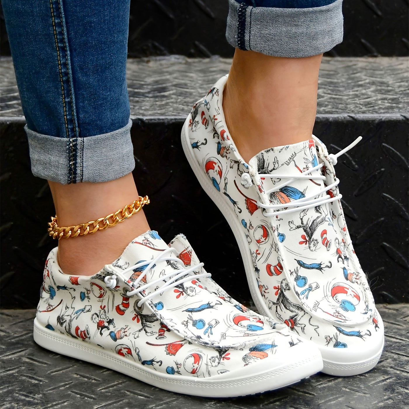 Lässige Cartoon Print Loafer für Damen – Leichte Slip-On Canvas-Schuhe