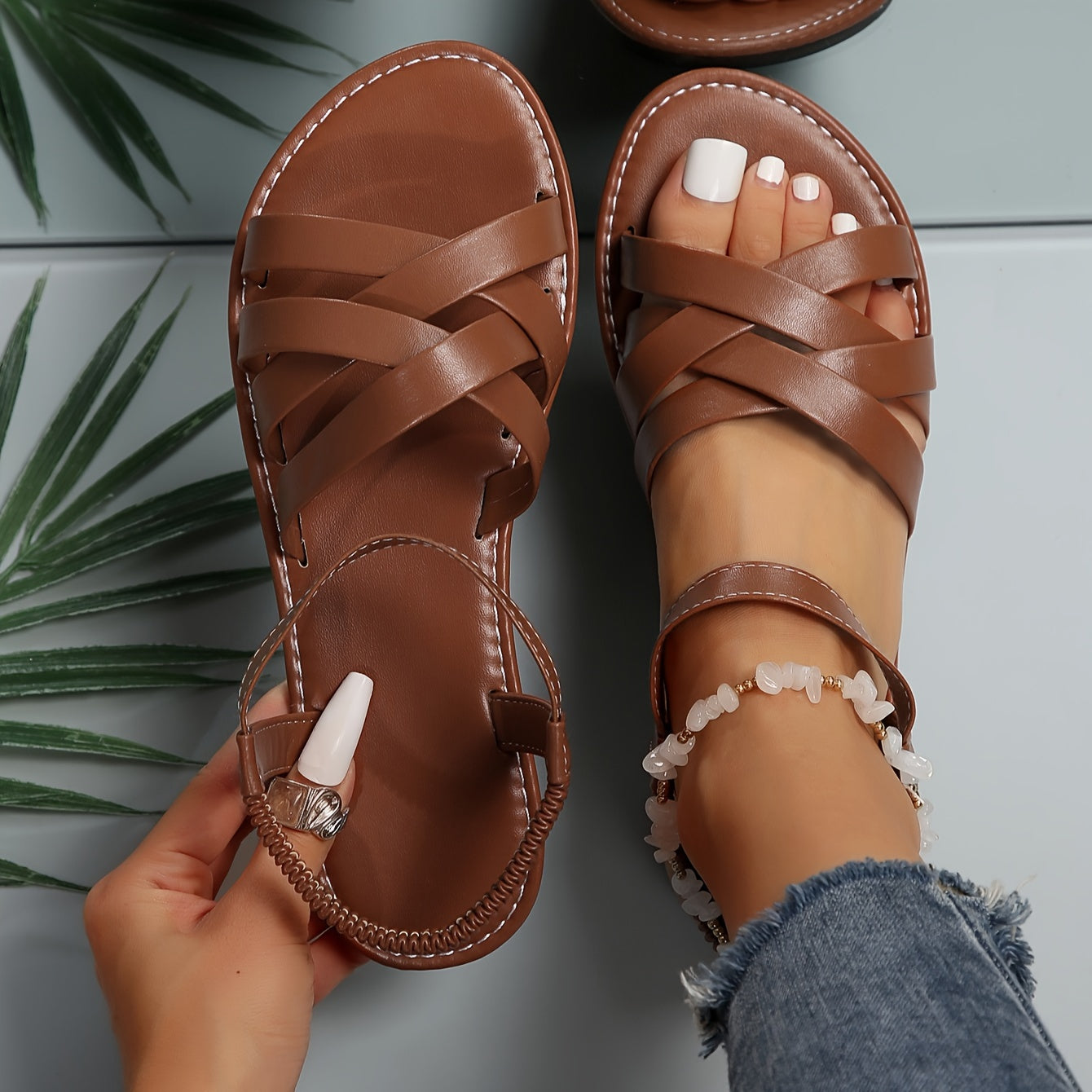 Damen Offener Zehenpartie Sandalen – Flacher Absatz Bequem, Rutschfest & Stilvoll