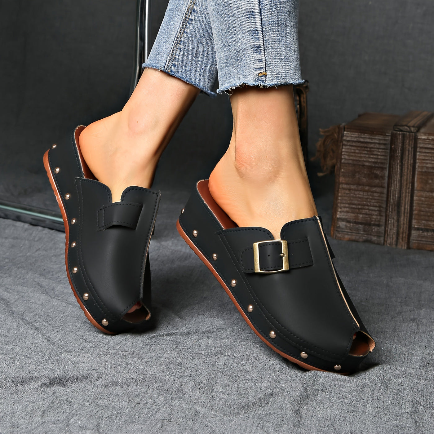 Bequeme Sommer Plateau-Schuhe mit Schnallenriemen Offenem Zeh