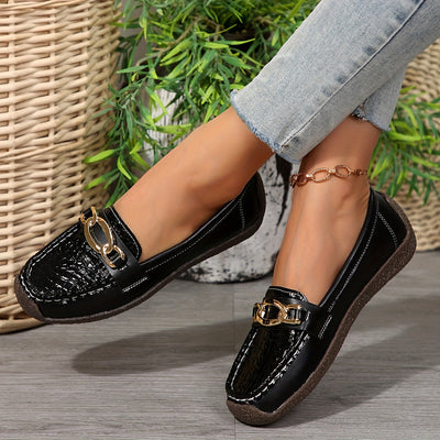 Damen Slipper Schwarz Schlangenmuster mit Goldschnalle, Bequem & Rutschfest