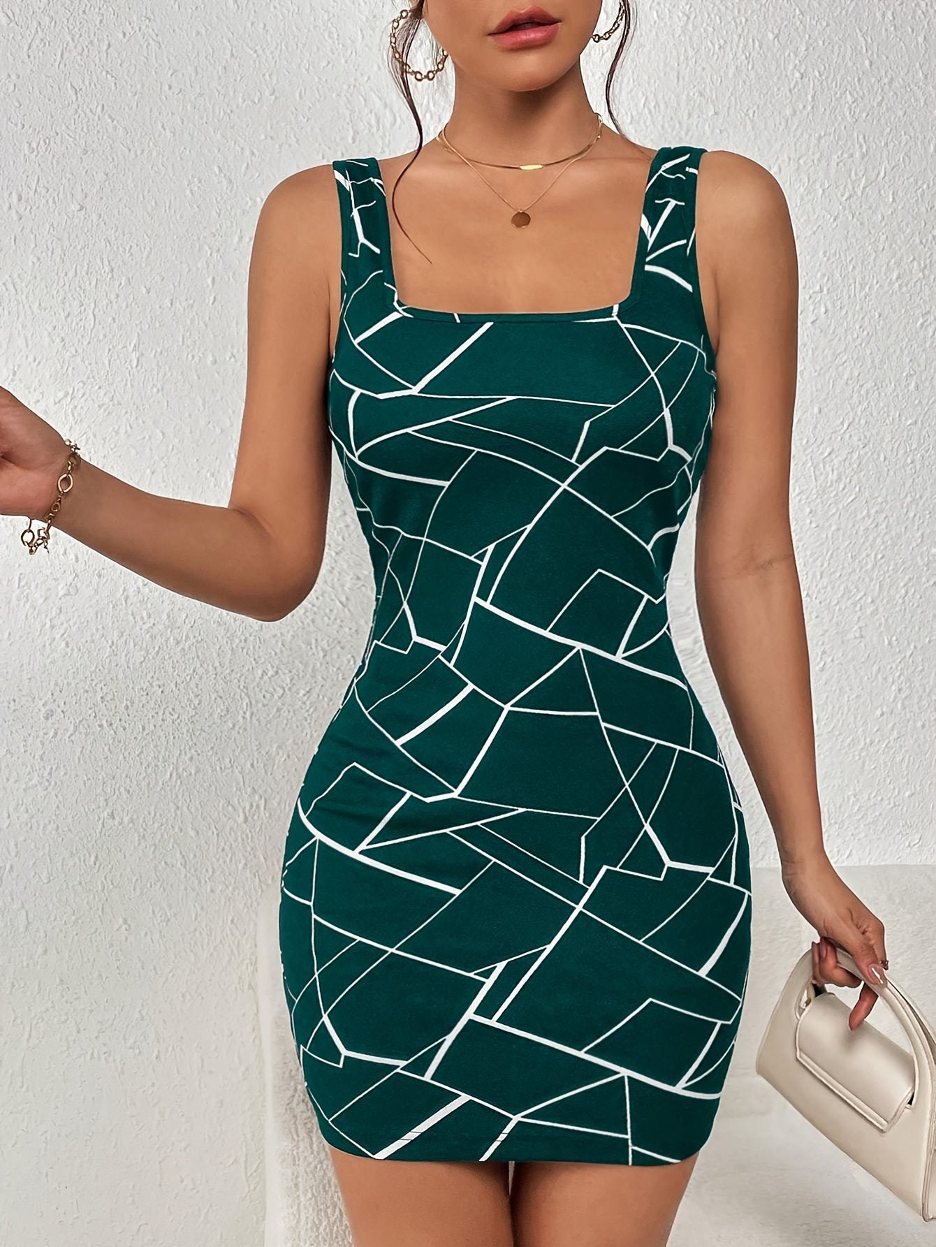 Geodruck Bodycon-Minikleid für Damen, Elegantes Tankkleid