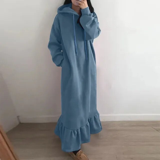 Berneen - Neues, modisches, lässiges Maxikleid mit Kapuzenpullover