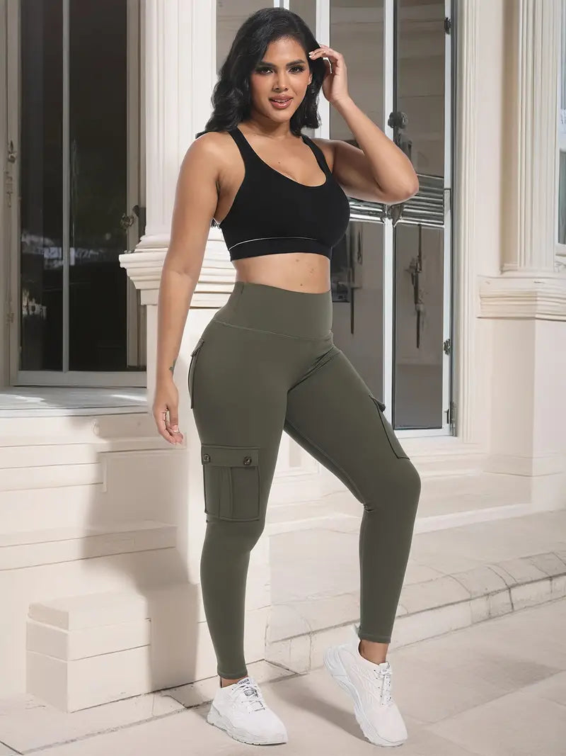 UtilityFit-Yoga-Leggings mit hohem Bund und vier Knöpfen