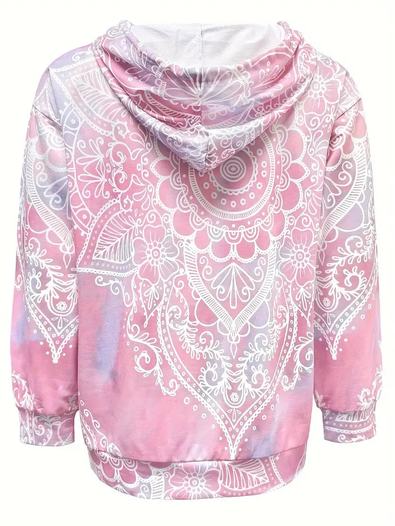 Boho Chic Kapuzenpullover mit Kordelzug und Paisley-Print