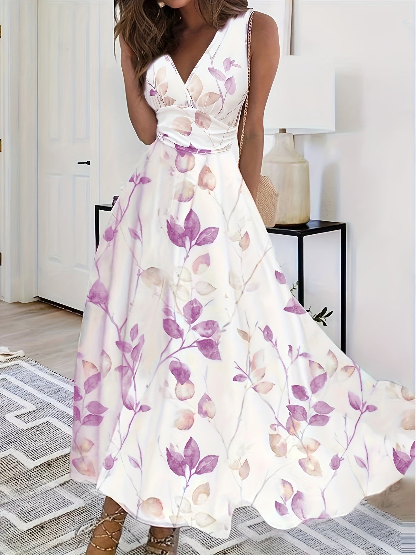 Blumen V-Ausschnitt Sommerkleid Damen – Ärmellos & Luftig