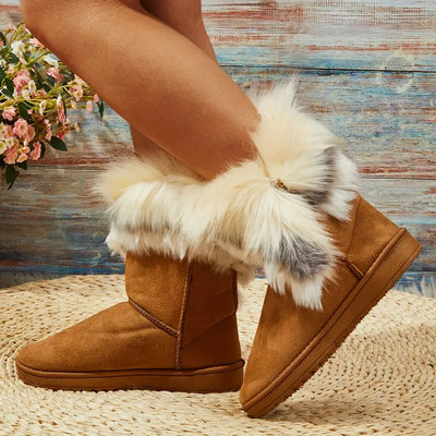 Elegante Faux-Fur Slip-On Stiefel, Komfortable Winterstiefe