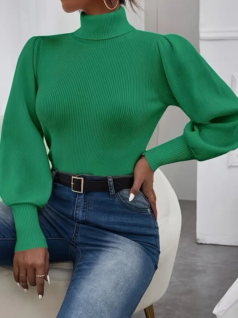 Schmal geschnittener Pullover mit eleganten Laternenärmeln