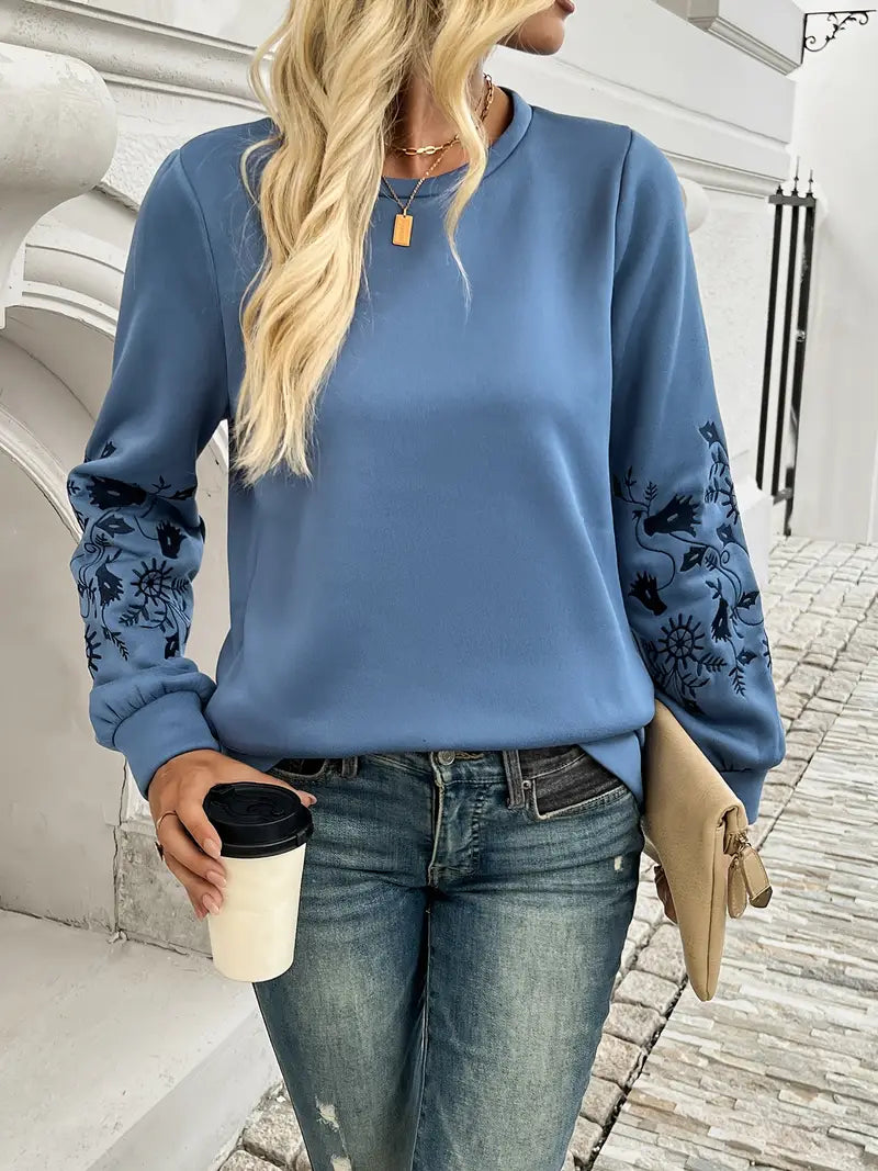 Blumenmuster Pullover Sweatshirt für Damen