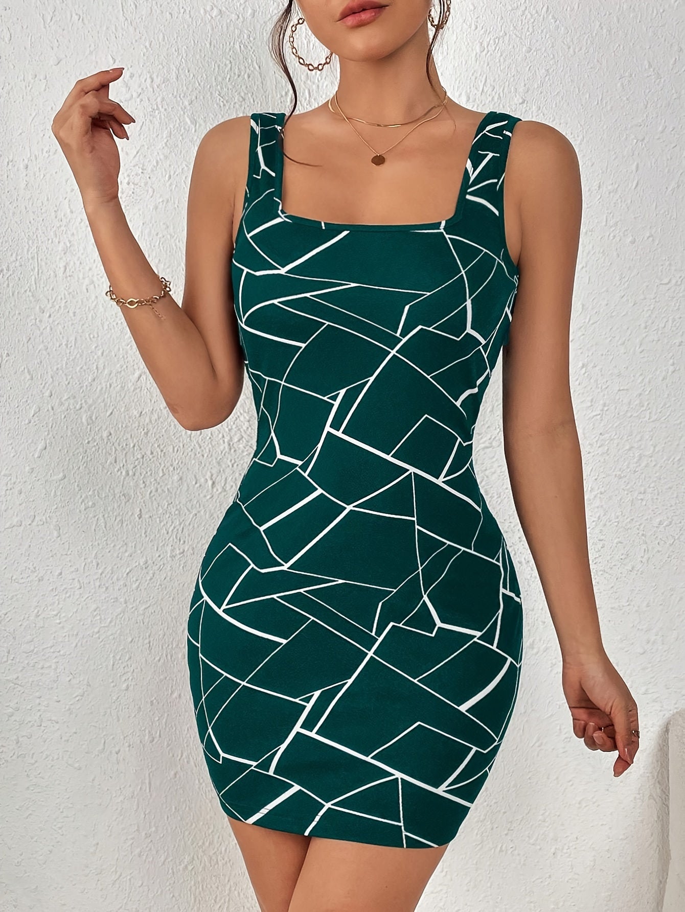 Geodruck Bodycon-Minikleid für Damen, Elegantes Tankkleid